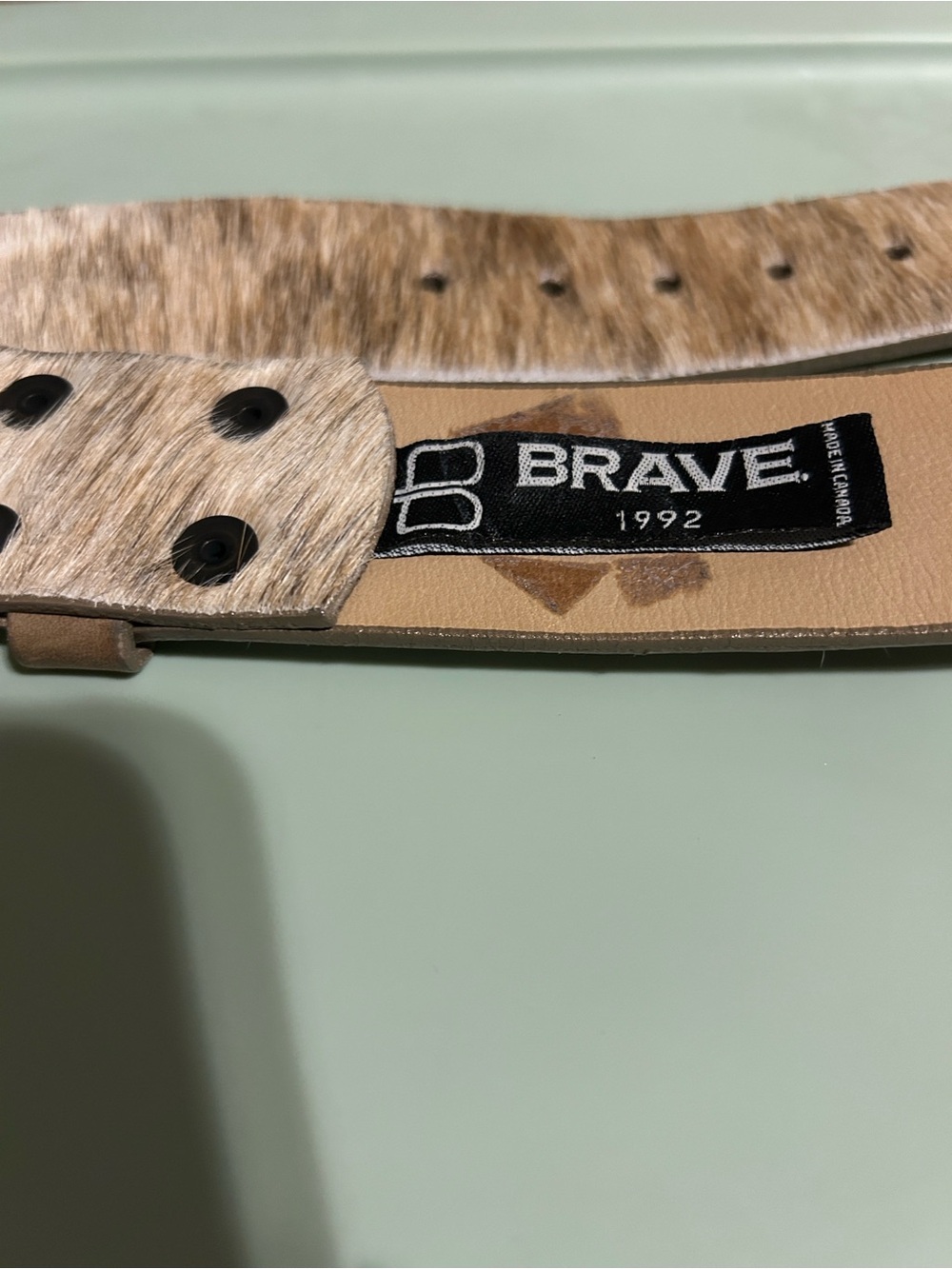 Brave 1992 Tan Haircalf women ‘s Belt with Black Studs